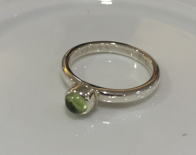 chrysolite silver ring - green stone ring - gold ring - silver ring - natural stone ring - delicate ring - gift