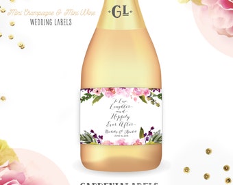 Wedding Favor Mini Champagne Label, Mini Wine Bottle Labels, Thank You, Bridal Shower Decor, Wedding Toast, Engagement