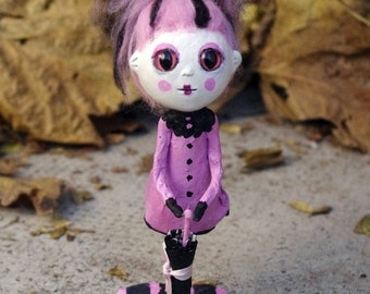 OOAK Art doll "Rusula". Papier mache and paper clay doll. One of a kind. Pink doll.