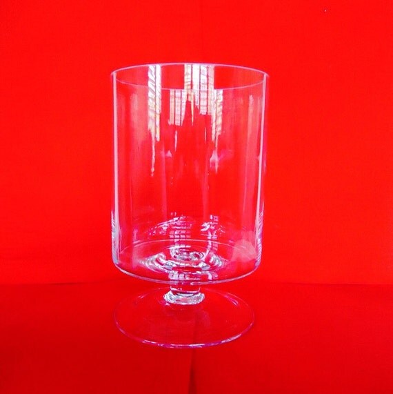 Large Round Glass Footed Vase / Hurricane Vintage by TracyShort10