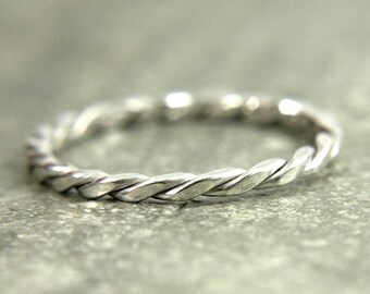 Silver stacking ring, Twisted stack ring, rope ring, dainty stackable ring - twist square wire ring