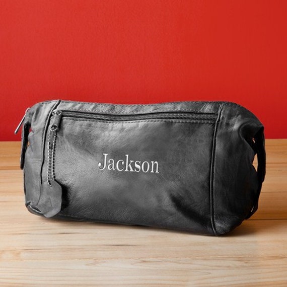Personalized Mens Toiletry Bag Leather Dopp Kit Travel