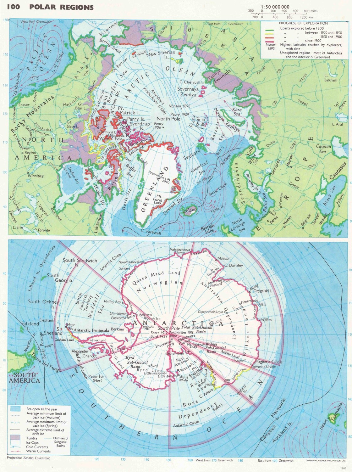 Polar Regions Exploration travel maps for home decor Vintage