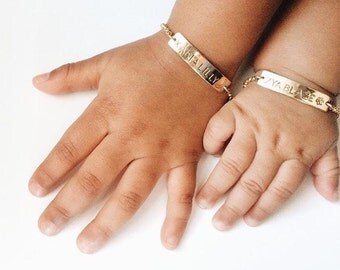 Personalized Baby Bracelet, Gold Baby Bracelet, Baby Gift, Bar Bracelet, Flower Girl Bracelet, Gold, Sterling Silver, LEILAjewelryShop, B202
