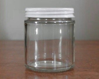 4 oz Glass Jar. Wholesale. 10. Made in USA. Recycled Clear Glass. Empty Glass Jar with White Lid. Craft Supply. Storage. Hot Cold Fill.
