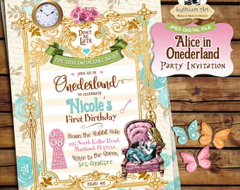 Alice in Onederland Invitation - Alice in Wonderland Invitation - Free Thank You Card - Alice in Wonderland 1st Birthday Invitation