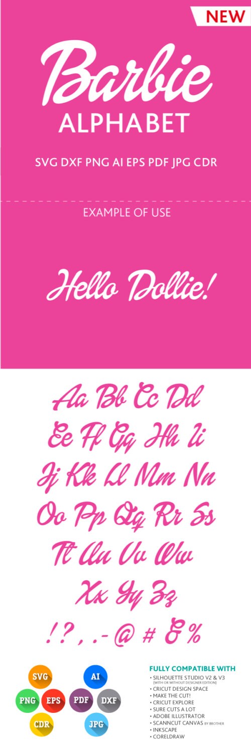 Barbie Font Alphabet Cuttable SVG DXF Silhouette by PremiumSVG