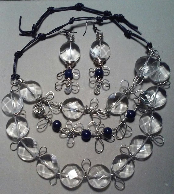 Handmade Crystal Jewelry Set Glass Silver Design