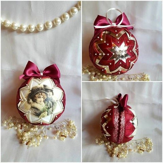 Items similar to Vintage Burgundy and Gold Ornament/ Quilted Victorian