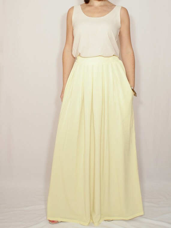 Pale yellow skirt Chiffon maxi skirt High waisted maxi skirt