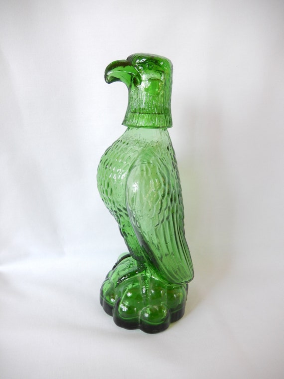 Vintage Green Glass Eagle Pride Decanter With Shot Glass Head
