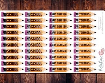 No School/Early Dismissal School Planner Stickers, for use in Erin Condren Planners, Happy Planner Stickers