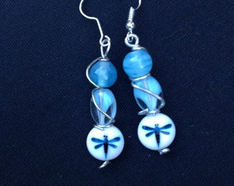 Dragonfly and Blue Bead Dangle