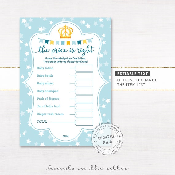 The price is right baby shower game, EDITABLE file ...