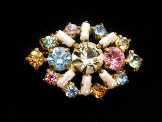 Art Deco Glass Rhinestone Brooch Made in GERMANY Multi Color Glass Rhinestone Pin Brooch Antique Wedding Bride Bridal Brooch Jewelry