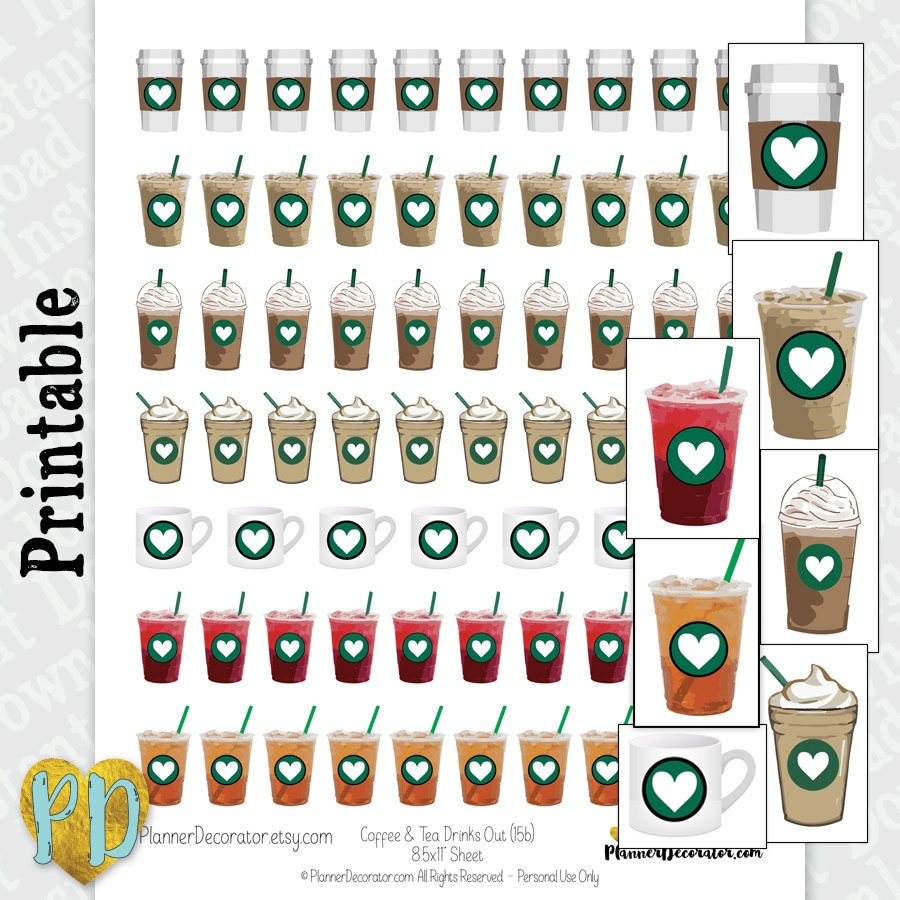 tea coffee printable planner stickers iced tea and coffee