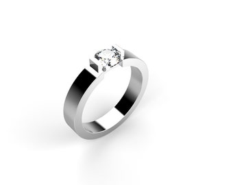 Modern Engagement Ring with White Sapphire Engagement Ring 14k White Gold Engagement Ring White Gold Ring Diamond Alternative SSE41