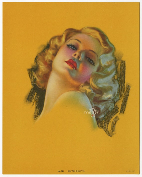 Vintage Original 1940s Art Deco Pin-Up Print Lithograph by Zoe