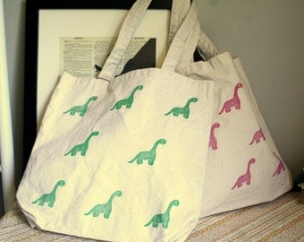 Dino Hand Printed Canvas Tote