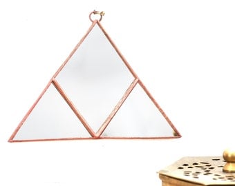 Geometric copper pyramid triangle wall hanging mirror