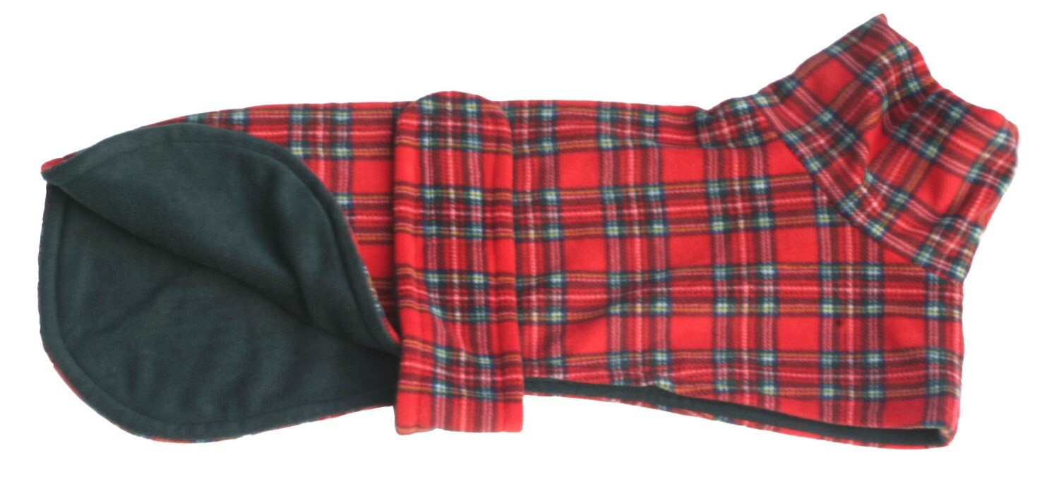 Polar Fleece Dog Coat in Red Tartan Design