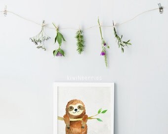Sloth print - Sloth wall art - Hanging sloth art - Kids room decor - Printable art - Digital art prints - Instant download art