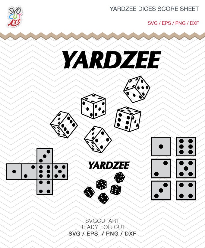 Yardzee with Dices frames and score sheet cards DXF SVG PNG