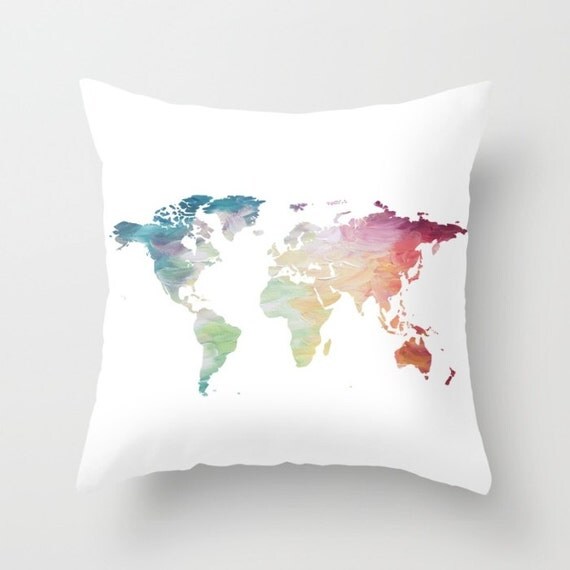 World Map Pillow Cover Painted Map Globe Cushion Cover Map