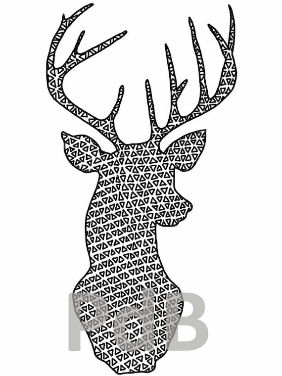 Items similar to Coloring Page - Deer Head Geometric Adult Coloring