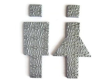 Modern Bathroom Signs, Silver Modern Restroom Signs for Home and Office, Toilet Sign Male Female