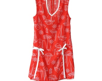 VINTAGE Nautical Red White Sailboat Anchor Skort Romper NPC Fashions Sz - M