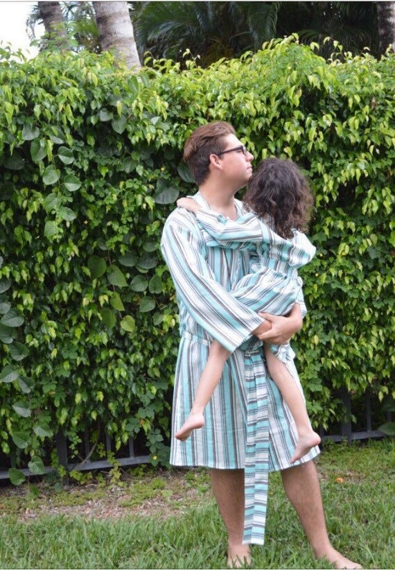 Daddy and Us matching robes with two kids