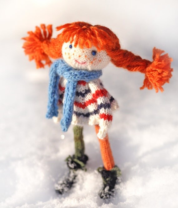 Pippi Longstocking knitted wool doll Pippi by elvesworld on Etsy