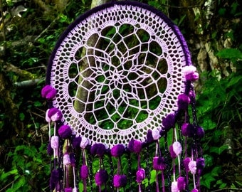 Dream catcher purple, attrape rêves, xamanism, tenture murale, decoration murale, fait main, capteur de reve, protection rêve