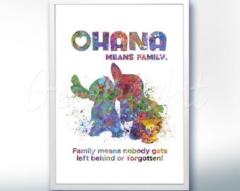 Disney Lilo and Stitch Ohana Watercolor Poster Print - Watercolor Painting - Watercolor Art - Kids Decor- Nursery Decor