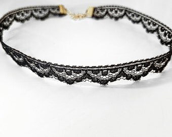 thumbnail image 2 of Ornate Embroidery Lace Choker Necklace. Black Lace Choker 2 of 12