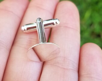 4 Pieces (2 Pairs) Silver Plated Round Flat Cuff Links 25mm x 14mm, Silver Plated Rotating Cuff Links, Father's Day Gift DIY, B40907