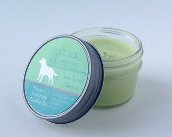 Green Tea and Lemongrass Soy Candle, Scented Candle, Dog Lover Gift, Gift for Her, Gift for Him, Collies Favorite Soy Candle 4oz Mason Jar