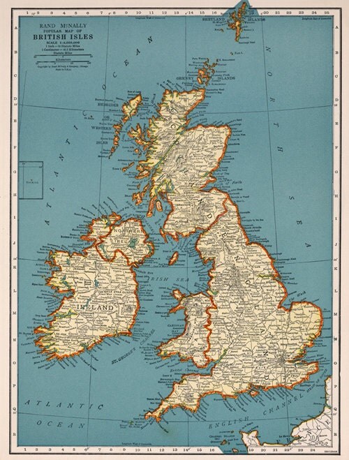 vintage british isles map digital downloadengland map instant