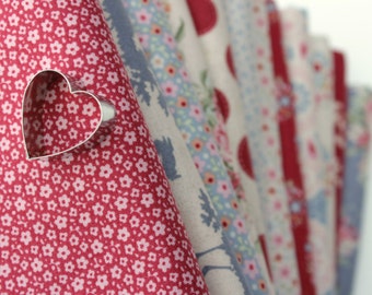 Tilda fabric 12 Fat Quarter Bundle / Sweetheart Collection / Worldwide Shipping