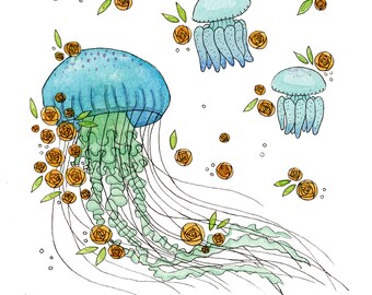 Watercolor jellyfish | Etsy