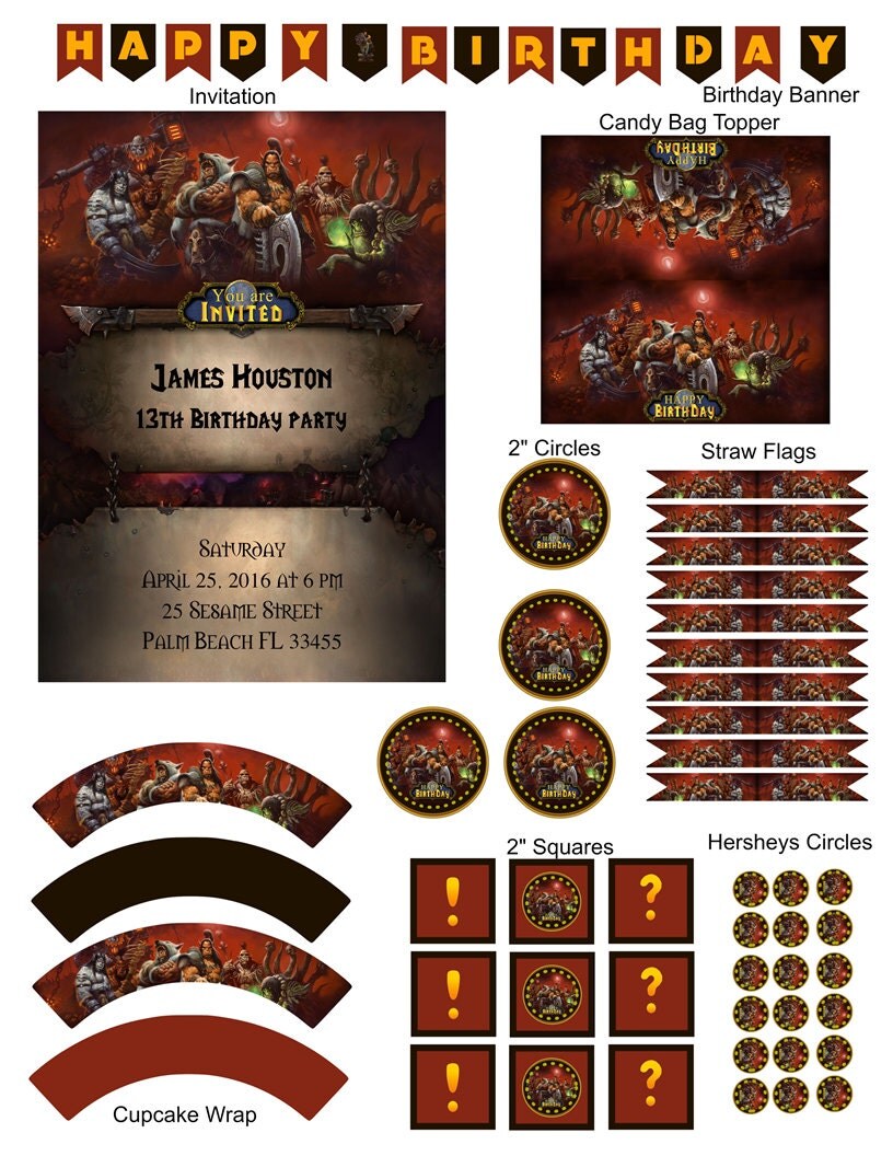 Warcraft Party Supplies Warcraft Invitation WOW Warcraft
