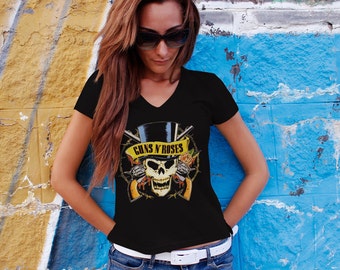 Guns n Roses Women T-shirt Black Guns n Roses V Neck Tshirt Rock Women Shirt Guns N roses Tee Rocker Tshirt Design 3
