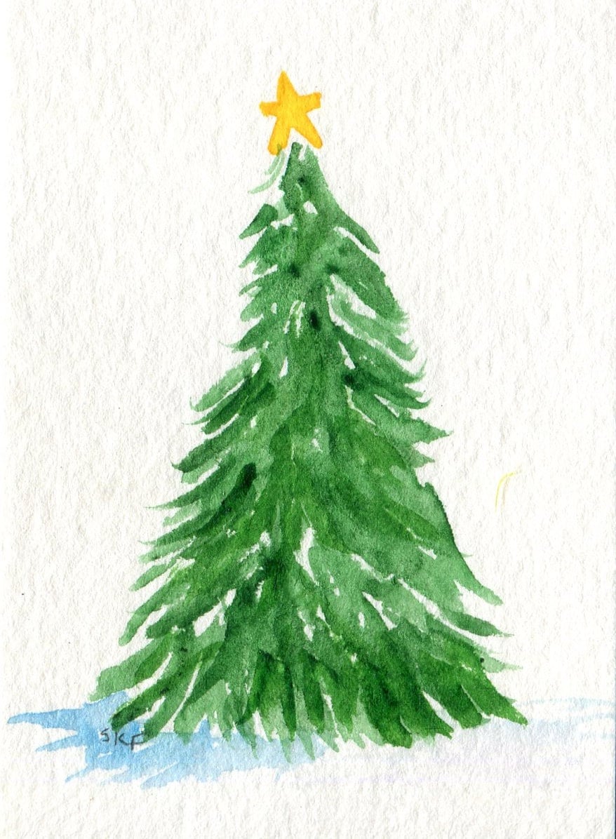 ACEO Original Christmas Tree Watercolor Painting Art Card