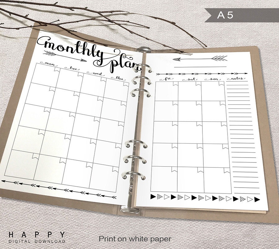 Printable Monthly Planner A5 Monthly by HappyDigitalDownload
