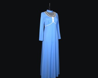 Vintage 1970's Prom Dress, Bridesmaid Dress, Evening Dress, Formal Dress, Long, Full Length, Blue, Long Sleeves, Empire Waist, Small