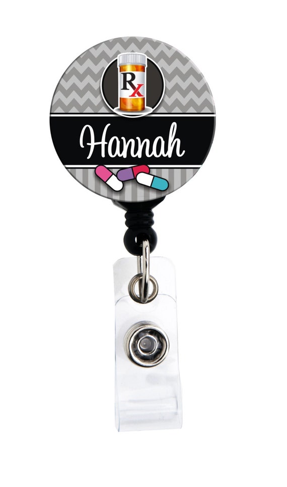 Retractable ID Badge Holder Personalized Name Rx Pharmacy