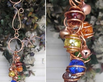 Rainbow Dragonfly/Butterfly Copper Glass Wind Chimes / Gypsy Windchime Garden Art Suncatcher