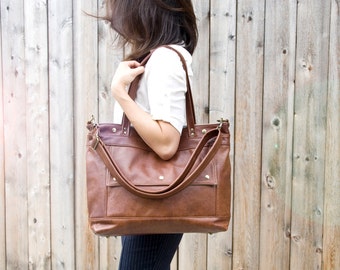 Leather Laptop Bag, Leather Tote, Professional Leather Bag, Attorney Bag, Large Leather Tote, Chestnut Briefcase, Archive Bag