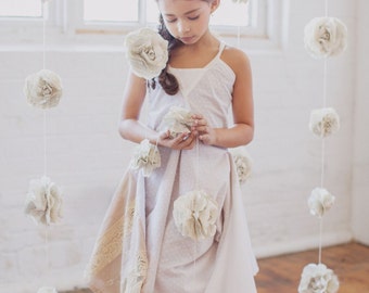 Seven 7 ft Paper Flowers Garland Curtain Wedding Backdrop Shabby Chic Decor Flower Garland - Vintage Book Page Rose Garlands Photo Prop